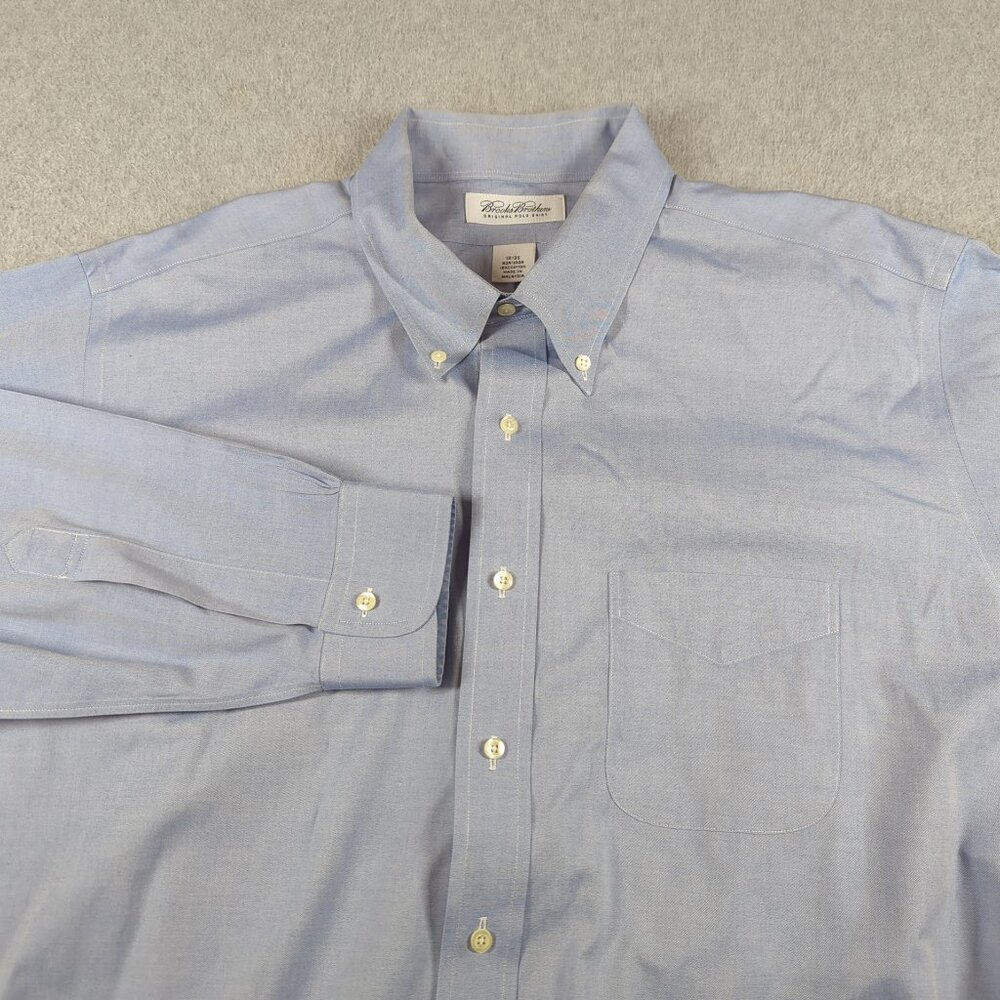 Brooks Brothers Shirt Men's 18-35 Blue Long Sleeve Dress Button Down Non-Iron